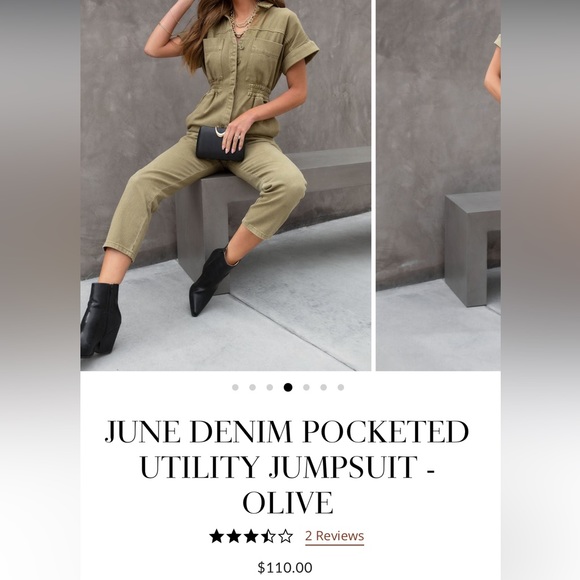 Vici JUNE DENIM POCKETED UTILITY JUMPSUIT - OLIVE - Picture 4 of 5